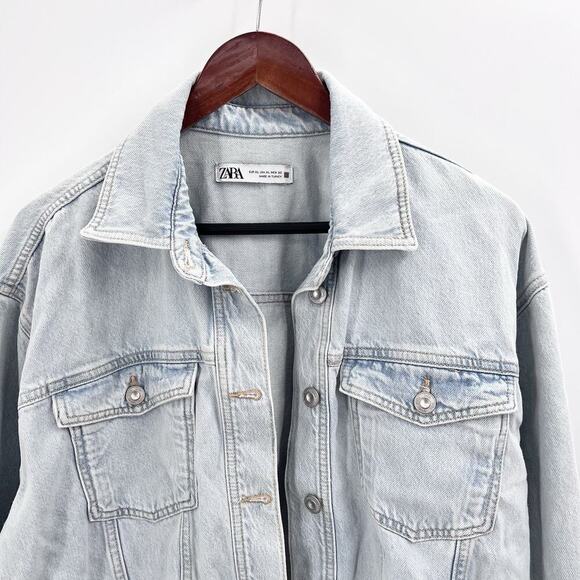 Zara Light Wash Denim Cropped Jean Jacket Womens Size XL - Picture 2 of 4